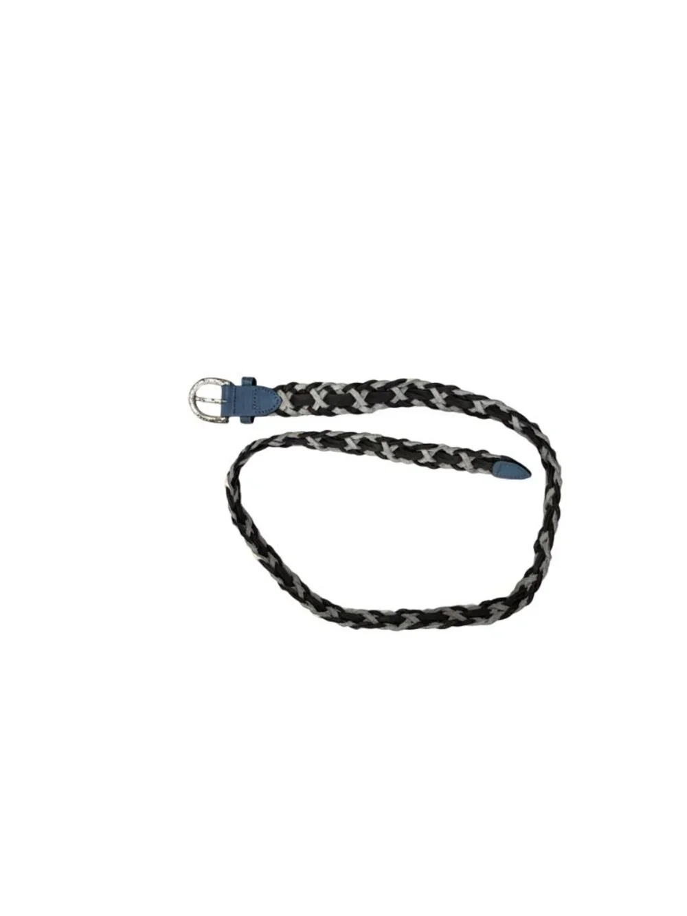 Vintage Argentina Genuine Leather Braided Belt Size M/L Blue Black Cream 38